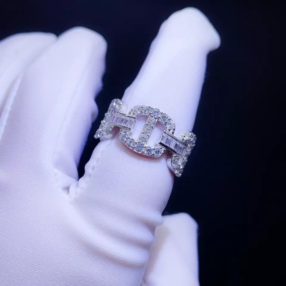 Iced Out Moissanite 925 Sterling Cuban Link Ring